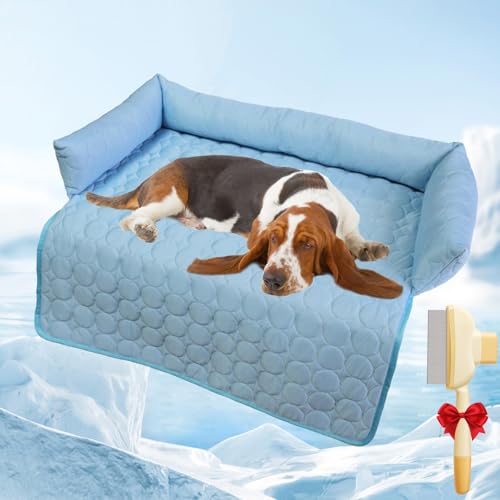 Qosneoun Pelsbarn Kühlendes Sofabett，Pelsbarn HeatRelief Cooling Dog Bed, Wasserdichter Couchbezug, Waschbar, rutschfeste Unterseite, Hundecouchbett für Sofa, Boden, Auto (Blau, M(75 * 75cm)) von Qosneoun