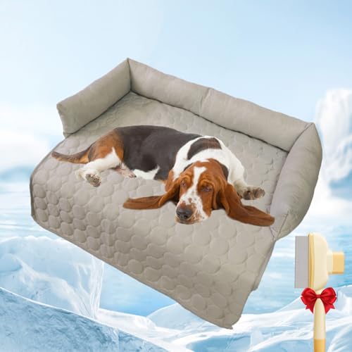 Qosneoun Pelsbarn Kühlendes Sofabett，Pelsbarn HeatRelief Cooling Dog Bed, Wasserdichter Couchbezug, Waschbar, rutschfeste Unterseite, Hundecouchbett für Sofa, Boden, Auto (Grau, L(90 * 90cm)) von Qosneoun