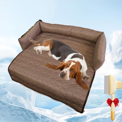 Qosneoun Pelsbarn Kühlendes Sofabett，Pelsbarn HeatRelief Cooling Dog Bed, Wasserdichter Couchbezug, Waschbar, rutschfeste Unterseite, Hundecouchbett für Sofa, Boden, Auto (Kaffeebraun, L(90 * 90cm)) von Qosneoun