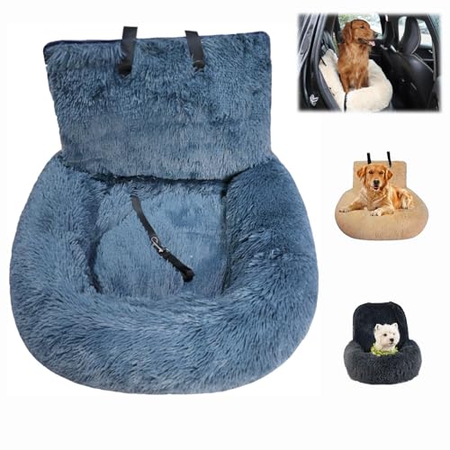 Qosneoun Pelzbarn Autositz Hund, Pelsbarn Autositz Original, Pelzbarn Hundebett Auto, Hundeautositz Hundesitz, Abnehmbar Und Waschbar Hundesitz Mit Dicken Kissen (Blau, 60 x 60 cm) von Qosneoun