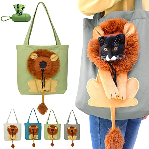 Qosneoun Pet Canvas Shoulder Carrying Bag, Cute Lion-Shaped Pet Canvas Shoulder Bag Cat Carrier, Portable Outdoor Carrying Travel Handbag Bag, Pet Carrier for Dogs and Cats Pet Supplies (Green) von Qosneoun