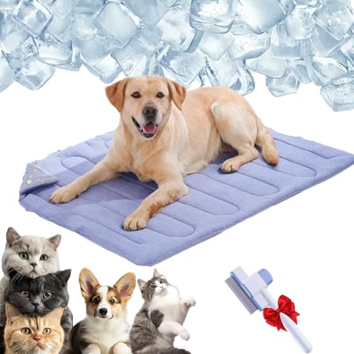 Qosneoun Pfotenchill – Die innovative Kühlmatte für Hunde, Haustierkühlmatte und Decke für Haustiere und Katzen im Innen- und Außenbereich und in Kisten während des heißen Sommers.(Blau, M) von Qosneoun