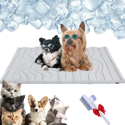Qosneoun Pfotenchill – Die innovative Kühlmatte für Hunde, Haustierkühlmatte und Decke für Haustiere und Katzen im Innen- und Außenbereich und in Kisten während des heißen Sommers.(Grau, L) von Qosneoun