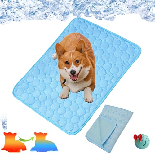 Qosneoun Matte für Katzen Hund, Kühlmatte für Hunde, 3-Schicht-System Selbstkühlende Kühlmatte Haustier Waschbar für Zuhause, Auto, Garten Oder Unterwegs (Blau, M) von Qosneoun