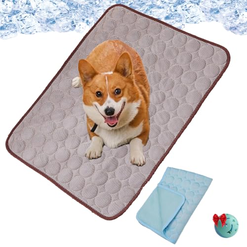 Qosneoun Pfotenfrost Matte für Katzen Hund, Kühlmatte für Hunde, 3-Schicht-System Selbstkühlende Kühlmatte Haustier Waschbar für Zuhause, Auto, Garten Oder Unterwegs (Braun, M) von Qosneoun