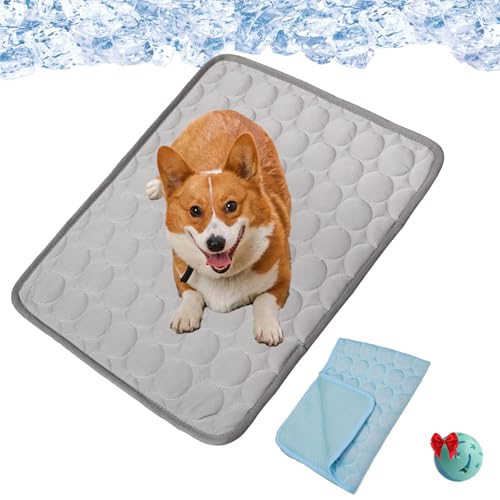 Qosneoun Pfotenfrost Matte für Katzen Hund, Kühlmatte für Hunde, 3-Schicht-System Selbstkühlende Kühlmatte Haustier Waschbar für Zuhause, Auto, Garten Oder Unterwegs (Grau, XL) von Qosneoun