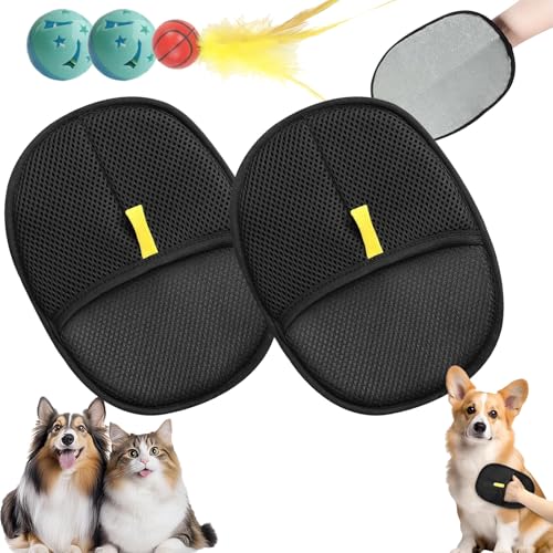 Qosneoun Tierhaar Tschüss, Tierhaarentferner Handschuh, Pet Hair Remover Katzenhandschuh Static Removal Pet Hair,Wiederverwendbare Fellmagnet Handschuh für Pet Hair Remover (2 PCS) von Qosneoun
