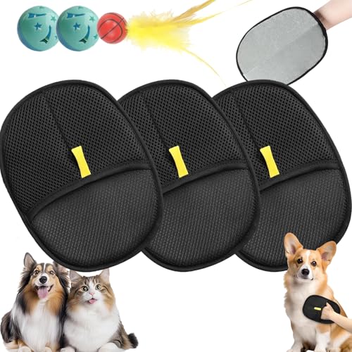 Qosneoun Tierhaar Tschüss, Tierhaarentferner Handschuh, Pet Hair Remover Katzenhandschuh Static Removal Pet Hair,Wiederverwendbare Fellmagnet Handschuh für Pet Hair Remover (3 PCS) von Qosneoun