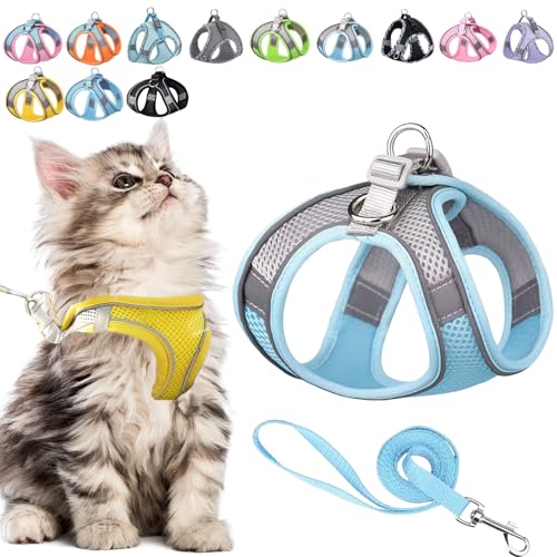 Stimulicat Katzengeschirr, Stimuli Katzengeschirr und Leine, verstellbar, reflektierend, mit Leine, Katzenhalsband, weiche Netzweste, Design für Outdoor-Katzen (I, S-(4,1-5,4 kg)) von Qosneoun
