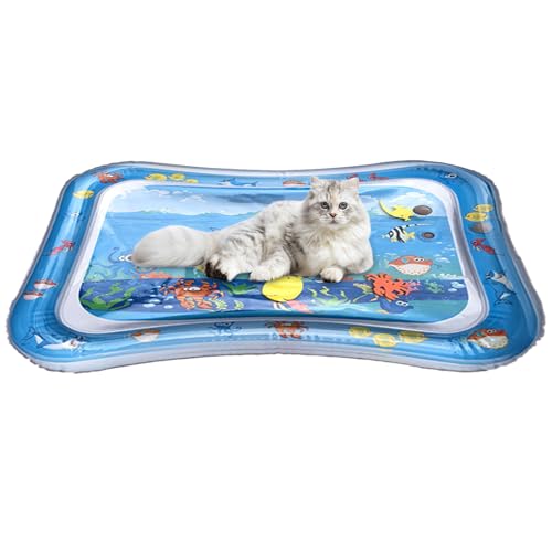 Sensorische Wassermatte Katze, Zusammenklappbare sensorische Matte für Katzen, kühlende Wassermatte, Sommer Haustier Wasserbett für drinnen und draußen, für Gras, Boden von Qoukonao
