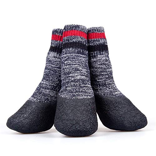 Qplcdg 4Pcs Anti-Rutsch Hund Socken,Hundeschuhe Pfotenschutz Gummisohle, für Small/Medium/Large Hund. (1#, Grau) von Qplcdg