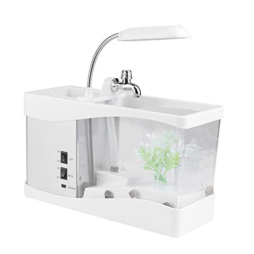 Qqmora Multifunktional USB Wiederaufladbares Mini -Fischtank Aquarium mit Uhrfunktion LED LEGLICHE Elegante für Wohnzimmer Büro Schwarzweiß Plastik 10,43 Zoll (Weiß) von Qqmora