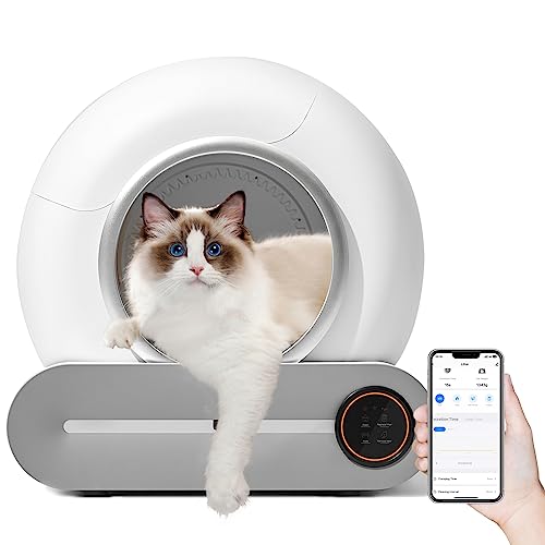 QraraZL Selbstreinigende Katzentoilette, Automatisches Katzenklo mit APP-Steuerung, Katzenklo Selbstreinigend, Smart Health Monitor/ionischer Desodorierer (Hellweiß) von QraraZL