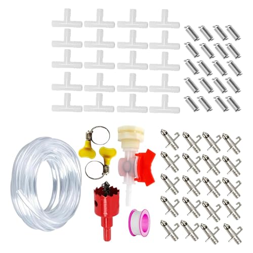 Automatisches Kleintier-Wasserspender-Set mit federmontierten Nippeln, Futterspendern und einfacher Installations-Werkzeug-Bewässerungssets, automatische Bewässerungs-Kits von Qsvbeeqj