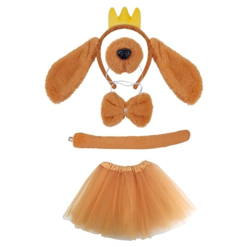 Plüsch-Hunde-Cosplay-Set, mit Ohren, falscher Nase, brauner Rock, Plüschschwanz, Fliege, Hundeohren, Stirnband für Halloween Plüsch-Hunde-Cosplay-Set, mit Ohren, falscher Nase, brauner Rock, Plüschschwanz, Fliege, Hundeohren, Stirnband für Halloween von Qsvbeeqj