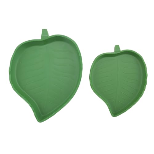 Qtynudy 2-Teiliger Blattförmiger Reptilien-Futterwassernapf Aus Grünem Kunststoff für Schildkröten-Kornnatter-Krabbeltier von Qtynudy