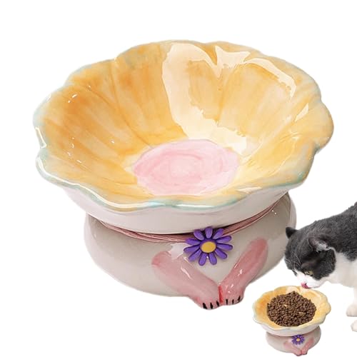 Quaeetyu Erhöhte Keramik-Katzennäpfe, schräg, erhöhter Katzennapf – schräg gegen Erbrechen, erhöhter Futternapf, stabile Blume, Katzennapf, Rückflussverhinderung für erwachsene Katzen, Kätzchen von Quaeetyu