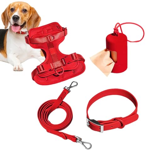 Quaeetyu Hundegeschirr-Set, Haustiergeschirr, Halsband und Leine, Hundegeschirr, kein Ziehen mit verstellbaren Schnallen für Welpen, mit Kotbeutelhalter von Quaeetyu