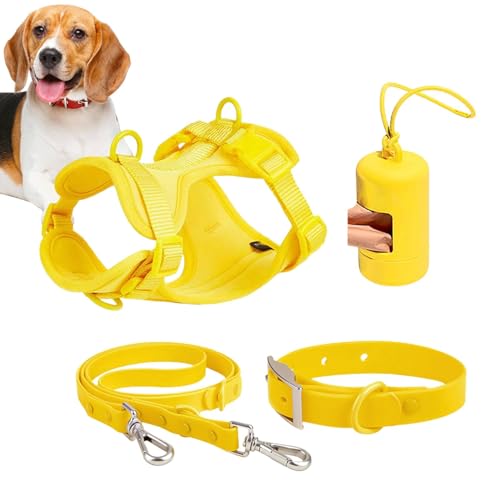 Quaeetyu Hundegeschirr-Set, verstellbares Hundegeschirr, Halsband und Leine, kein Ziehen, verstellbare Hundeweste, Geschirre mit Kotbeutelhalter von Quaeetyu