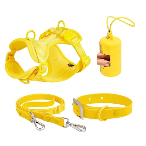 Quaeetyu Hundegeschirr-Set – Haustiergeschirr, Halsband und Leine, Hundegeschirr mit Leine, Sicherheitshalsband, verstellbar, mit Kotbeutelhalter von Quaeetyu