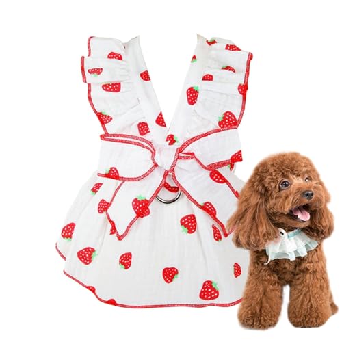 Quaeetyu Kleid für kleine Hunde, Haustierrock, Katzenkleider, Erdbeer-Druck, Partykleid, niedliches Hundekleid, Katzenkleid, Welpenkleid, Frühlingssommer-Hunde-Outfits von Quaeetyu