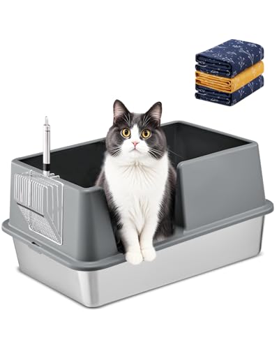 Katzentoilette aus Edelstahl mit Deckel, extra große Metall-Katzentoilette für große und mehrere Katzen, oben offen mit hohen Seiten, Anti-Auslaufen, leicht zu reinigen Katzentoilette aus Edelstahl mit Deckel, extra große Metall-Katzentoilette für große und mehrere Katzen, oben offen mit hohen Seiten, Anti-Auslaufen, leicht zu reinigen von Qualasision