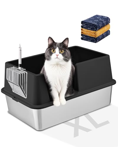 Katzentoilette aus Edelstahl mit Deckel, extra große Metall-Katzentoilette für große und mehrere Katzen, oben offen mit hohen Seiten, Anti-Auslaufen, leicht zu reinigen Katzentoilette aus Edelstahl mit Deckel, extra große Metall-Katzentoilette für große und mehrere Katzen, oben offen mit hohen Seiten, Anti-Auslaufen, leicht zu reinigen von Qualasision