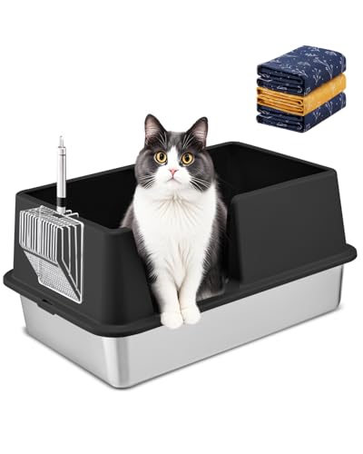 Katzentoilette aus Edelstahl mit Deckel, extra große Metall-Katzentoilette für große und mehrere Katzen, oben offen mit hohen Seiten, Anti-Auslaufen, leicht zu reinigen Katzentoilette aus Edelstahl mit Deckel, extra große Metall-Katzentoilette für große und mehrere Katzen, oben offen mit hohen Seiten, Anti-Auslaufen, leicht zu reinigen von Qualasision