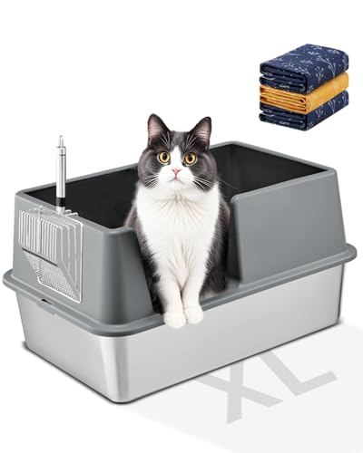 Katzentoilette aus Edelstahl mit Deckel, extra große Metall-Katzentoilette für große und mehrere Katzen, oben offen mit hohen Seiten, Anti-Auslaufen, leicht zu reinigen Katzentoilette aus Edelstahl mit Deckel, extra große Metall-Katzentoilette für große und mehrere Katzen, oben offen mit hohen Seiten, Anti-Auslaufen, leicht zu reinigen von Qualasision