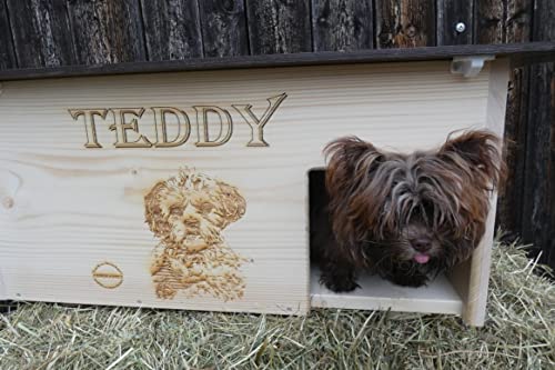 Premium Hundehaus hundehütte Wurfbox Hundebett Hundekörbchen aus 20mm starkem Fichtenholz mit Wunschgravur, von Qualität aus Niederbayern ARBRIKADREX