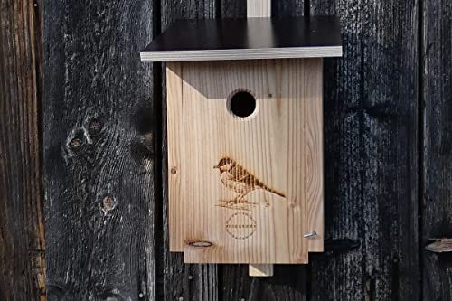 Premium Natur Lärchenholz Nistkasten unbehandelt nach Nabu, massives Vogelhaus Nisthilfe wetterfest 18mm stark verschraubt, mit Befestigungsmaterial (Baumschonende Alunägel) (Kohlmeise) von Qualität aus Niederbayern ARBRIKADREX