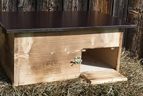 Schildkrötenhaus mit Boden, Tür und Rampe 20mm Fichtenvollholz Variable Belüftung Witterungsbeständiges Dach (geflammt) von Qualität aus Niederbayern ARBRIKADREX