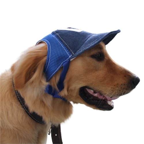Baseballkappe für Hunde, verstellbare Hundemütze mit Sonnenblende, atmungsaktive Cordkappe für kleine, mittelgroße und große Hunde, Ohren-Design für Komfort (Größe S, M, L, Braun) (Blau, S Halsumfang von Quavva