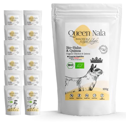 QUEEN NALA - Bio Katzennassfutter - Huhn & Quinoa: Premium Katzenfutter ohne Zusatzstoffe, getreidefrei und glutenfrei - 12x100g Beutel von Queen Nala