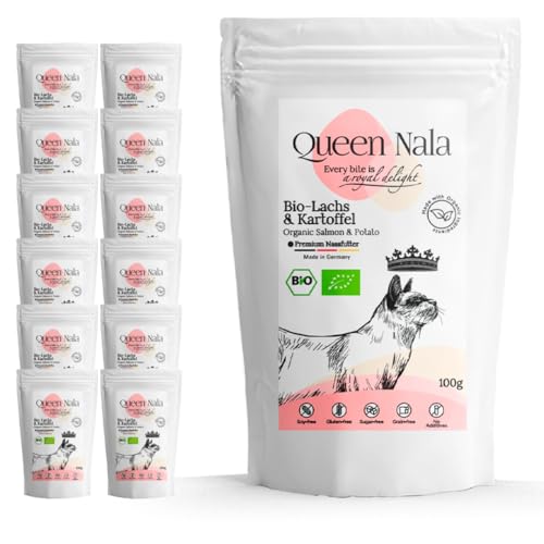 QUEEN NALA - Bio Katzennassfutter - Lachs & Kartoffel: Premium Katzenfutter ohne Zusatzstoffe, getreidefrei und glutenfrei - 12x100g Beutel von Queen Nala