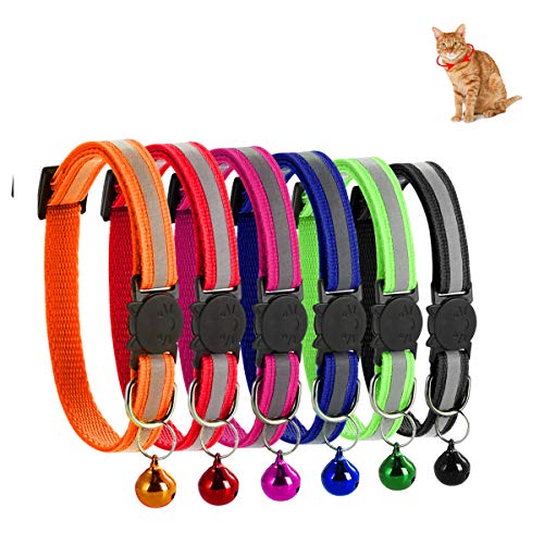 Queen.Y 6 Stück Katzenhalsband Reflektierendes mit sicherheitsverschluss und Glocke, Kleine Hunde Katzenhalsband-Set Verstellbares für alle Hauskatzen von Queen.Y
