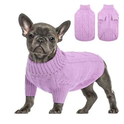 Queenmore Dackel Pullover Hundepullover Mittelgroße Hunde Wärme Hundepulli Strick Pullover Hund Strickmantel Mit Zopfmuster Hundepullover Französische Bulldogge Chihuahua Katzen Corgi, Flieder, M von Queenmore