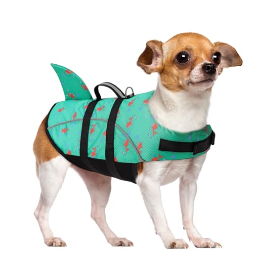 Queenmore Große Hundeschwimmweste in Hai-Form, Sicherheitsweste für Hunde, zum Schwimmen, Bootfahren, Kajakfahren, GreenPrints, Größe L von Queenmore