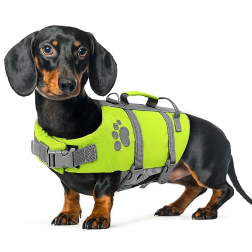 Queenmore Hunde Schwimmweste, Reflektierende Schwimmweste Hund Mittel, Verstellbare Rettungsweste, Dackel Schwimmweste Französische Bulldogge, Life Jacket Hundeschwimmweste Kajak, Grün, M von Queenmore