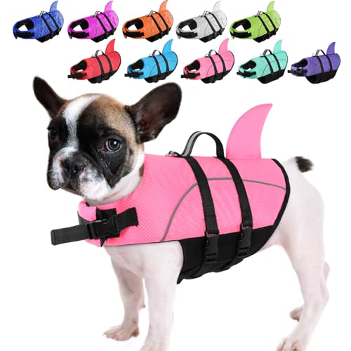 Queenmore Hunde Schwimmweste, Ripstop Schwimmweste Hund, Rettungsweste für Hunde, knuffelwuff Schwimmwesten mittel kleine große, Lebensretter mit Hebegriff für Kajak Schwimmen (Pink,L) von Queenmore