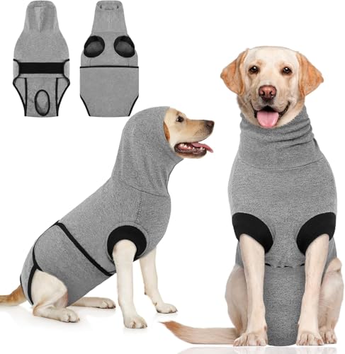 Queenmore Hundebody Nach Op Klettverschluss, Atmungsaktiv Op Body Für Hunde,Anti-Lecken Wundschutzanzug, Halsabdeckung Kastration Rüde Hündin, Medizinischer Body Für Haustiere（Grau,XL） von Queenmore
