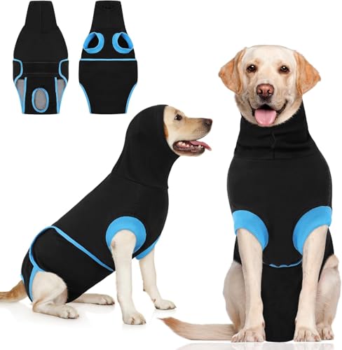 Queenmore Hundebody Nach Op Klettverschluss, Atmungsaktiv Op Body Für Hunde,Anti-Lecken Wundschutzanzug, Halsabdeckung Kastration Rüde Hündin, Medizinischer Body Für Haustiere（Schwarz,2XL） von Queenmore