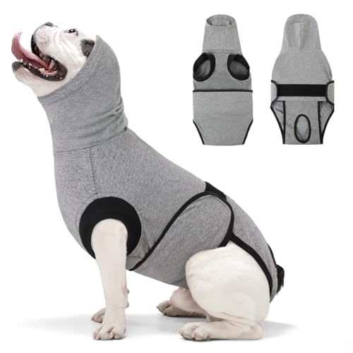 Queenmore Hundebody Nach Op Mit Klettverschluss, Hundebody Nach Kastration Rüde Hündin, Genesungsanzug, Atmungsaktiv Erholungsanzug Nach Operation, Allergie Medizinischer Body Haustiere（Grau,L） von Queenmore