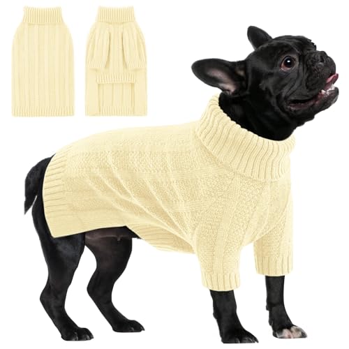 Queenmore Hundepulli Mittelgroße Hunde, Weich & Warm, Pullover Zopfmuster für Jack Russell, Beagle, Schnauzer & Bulldog (Elfenbein, M) von Queenmore