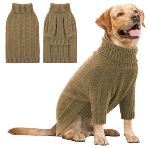 Queenmore Hundepullover Große Hunde, Weich & Dehnbar, Pullover Zopfmuster für Labrador, Border Collie & Golden Retriever (Braun, XL) von Queenmore