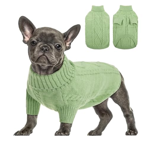 Queenmore Hundepullover Grosse Hunde Wärme Dackel Hundepulli Strick Pullover Hund Strickmantel Mit Zopfmuster Hundepullover Französische Bulldogge Bulldog Chihuahua Katzen Corgi, Grün, L von Queenmore