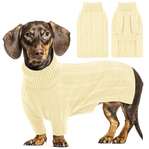 Queenmore Hundepullover Klein, Rollkragen mit Beinen, Strickpullover Unisex für Rüden & Hündinnen (Elfenbein, S) von Queenmore