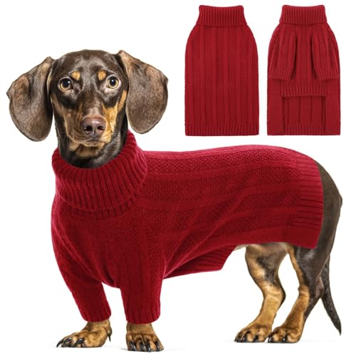 Queenmore Hundepullover Kleine Hunde, Wärme & Weich, Pullover Zopfmuster für Yorkshire, Pudel & Pomeranian (Rot, S) von Queenmore