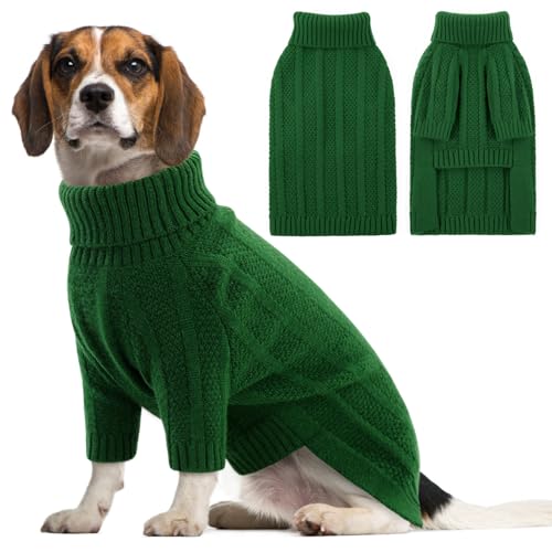 Queenmore Hundepullover Mittelgroße Hunde, Rollkragen mit Beinen, Strickpullover für Französische Bulldogge, Bulldog, Windhund & Corgi (Grün, L) von Queenmore