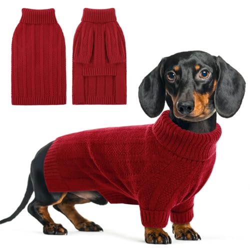 Queenmore Hundepullover XS, Rollkragen mit Beinen, Strickpullover für Welpen, Chihuahua & Katzen (Rot, XS) von Queenmore